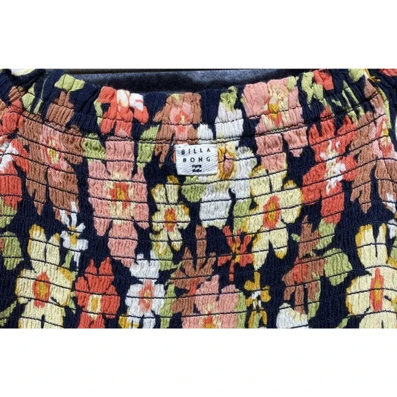 Billabong Dress Womens Large Black Floral Smocked Long Sleeve Boho Mini - Picture 9 of 9